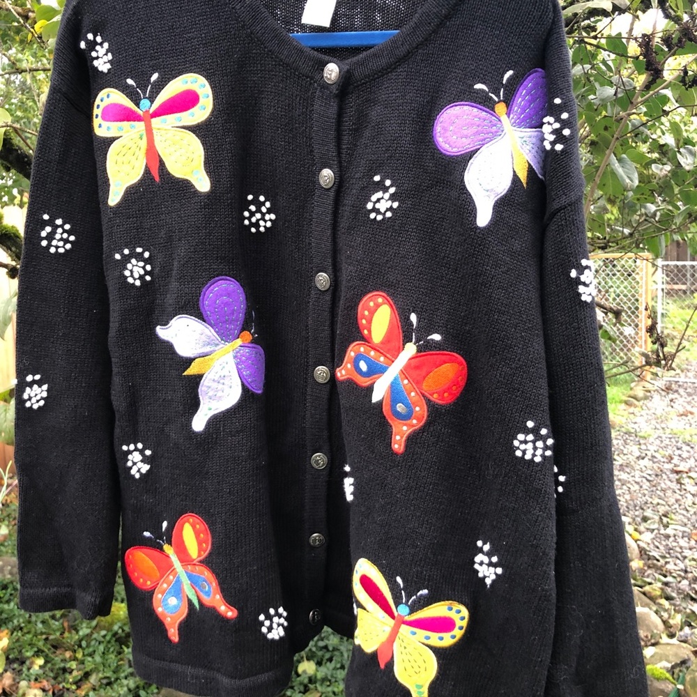 Quacker Factory Butterflies R Free 2 Fly sweater